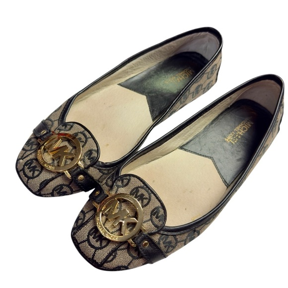 Michael Kors MK Black Leather Trim Ballerina Flat Fulton Shoes Size 8M - Picture 2 of 10